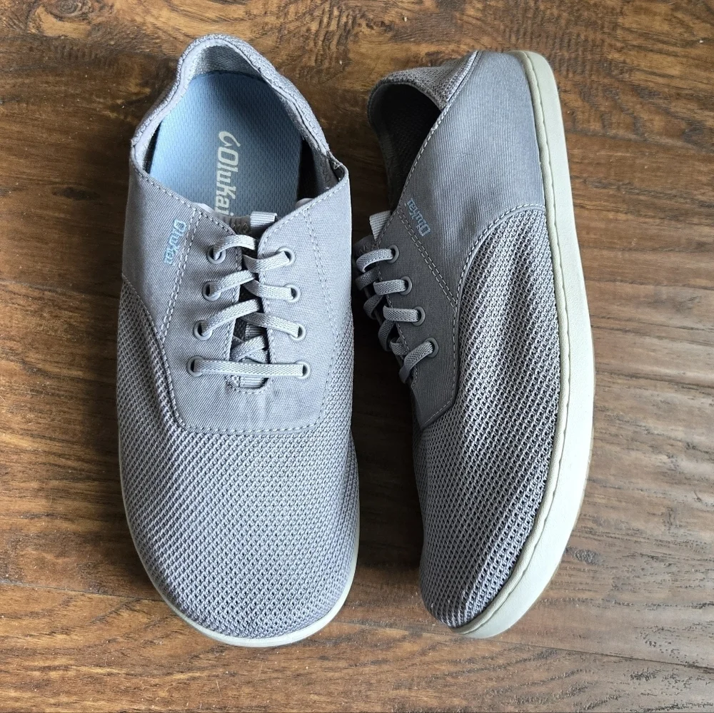 OluKai Men's Sz 9.5 Gray Sneakers Step In Slip On Lace Up
